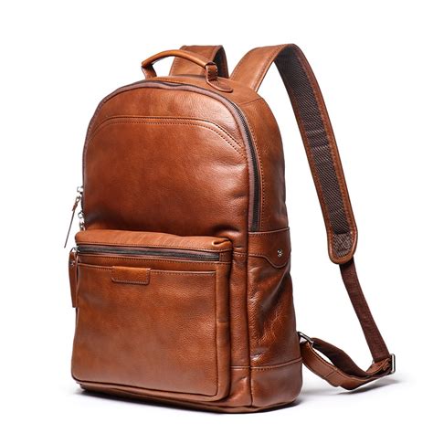 leather travel backpack for men.